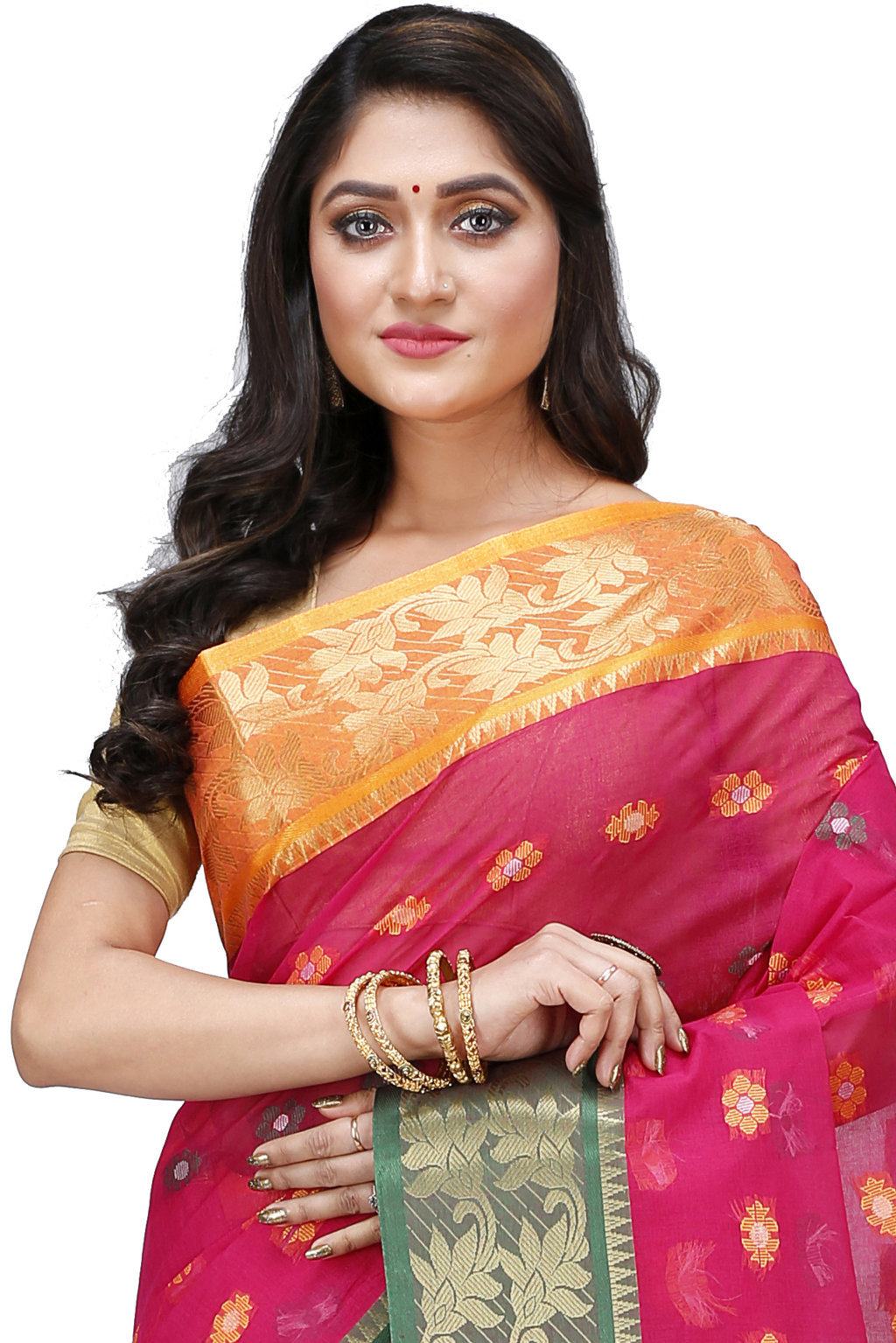 Red Pure Cotton Dui_Has Tant Saree (869)
